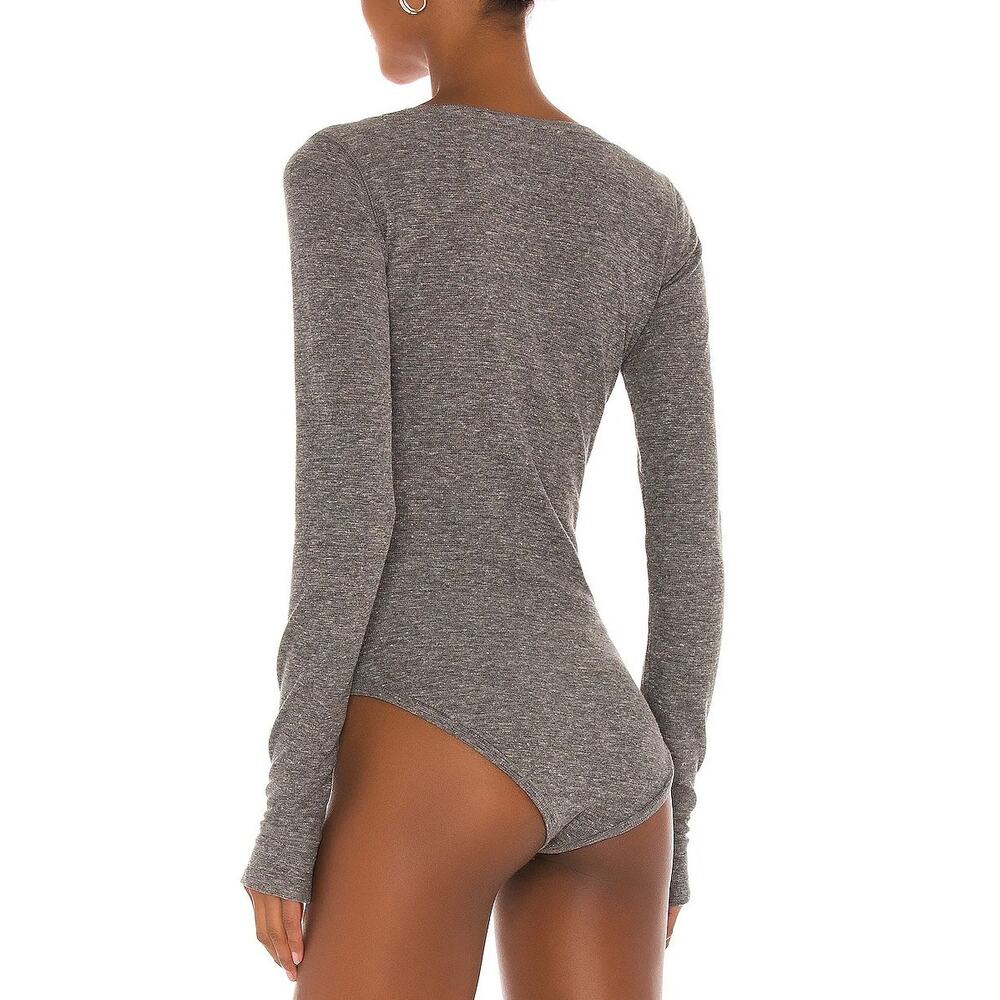 Intimately Free People Dylan Thermal Gray Knit Long Sleeve Full Butt Bodysuit - Picture 2 of 15
